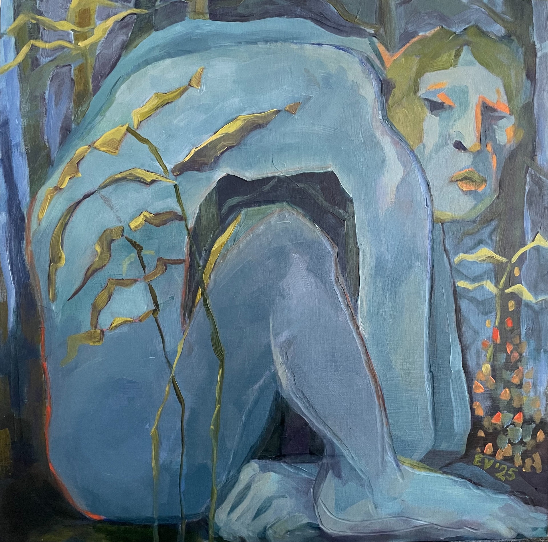 Jano oes, 2025, 40x40cm, akryyli ja öljy koivuvanerille